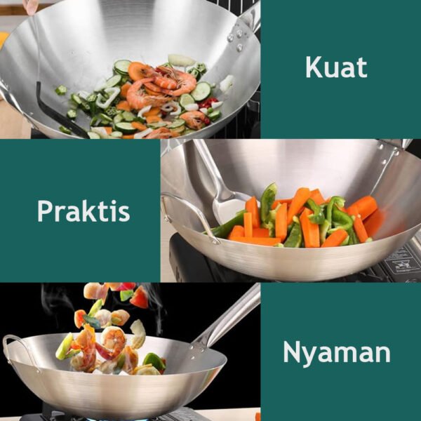 Qiek Wok Stainless Steel Kuali Wajan Penggorengan Anti Lengket 32cm