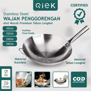 Qiek Wok Stainless Steel Kuali Wajan Penggorengan Anti Lengket 32cm